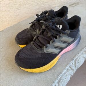 Adidas Black and Yellow Athletic Shoes with Breathable Mesh